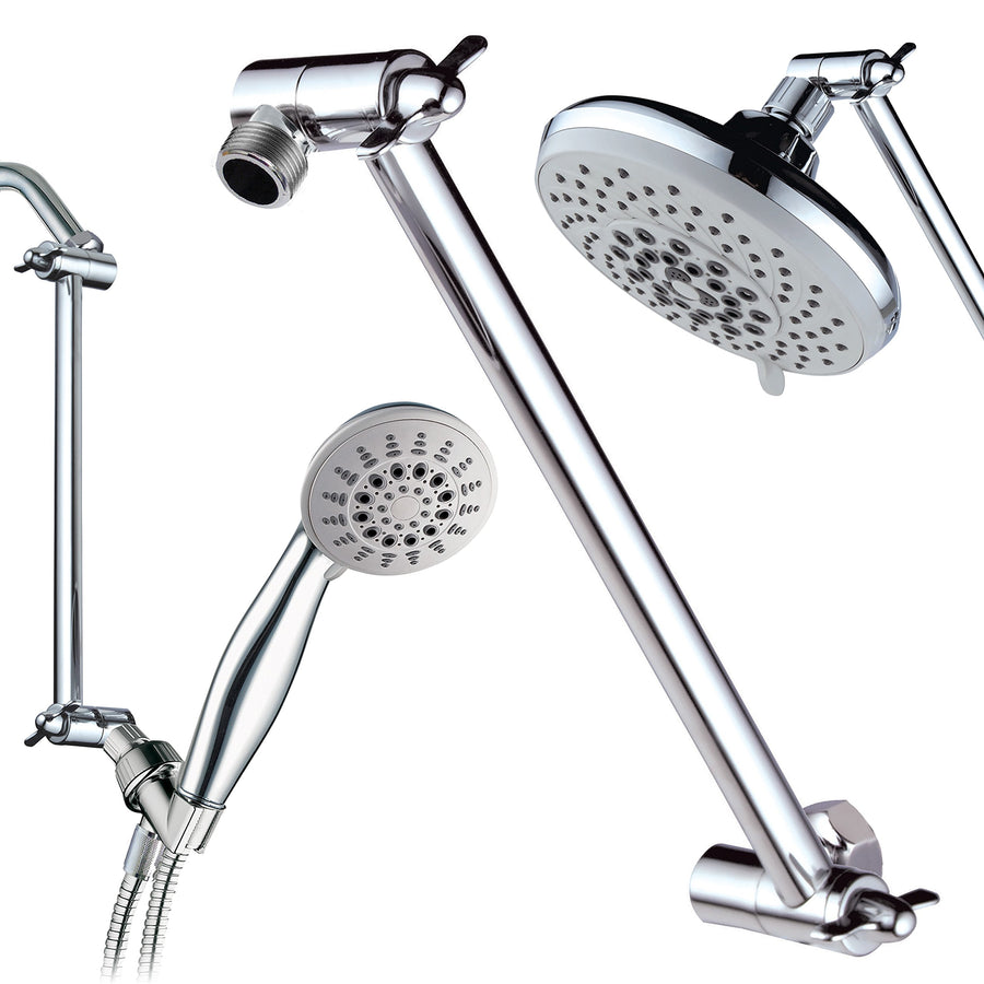 11 Solid Brass Adjustable Shower Arm with Lock Joint, Chrome, 2-Ft Range, Universal Connection