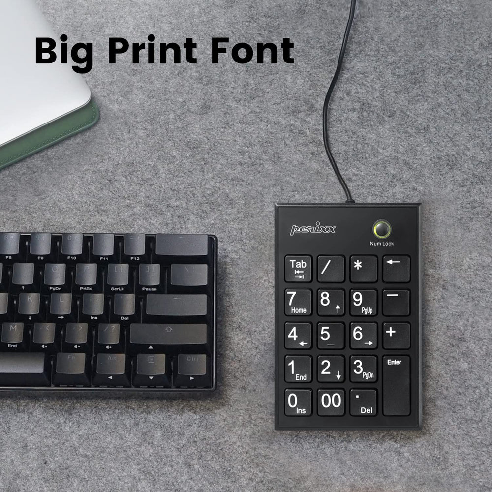 Perixx PPD-202 Wired 19 Keys Slim Numeric Keypad, Big P