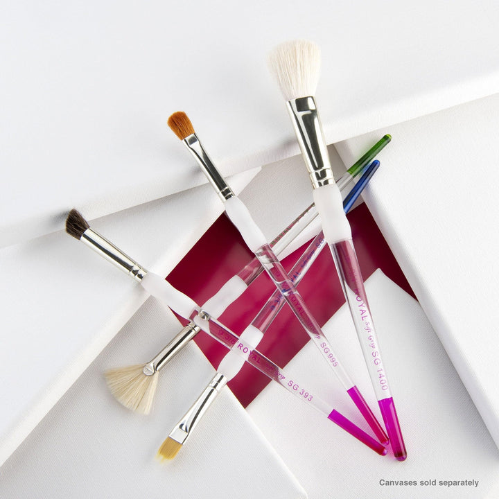 Royal &amp; Langnickel Soft Grip 5pc Assorted Hair Texture Paint Brush Set, Includes - Deerfoot, Comb, Mop &amp; Fan Brushes