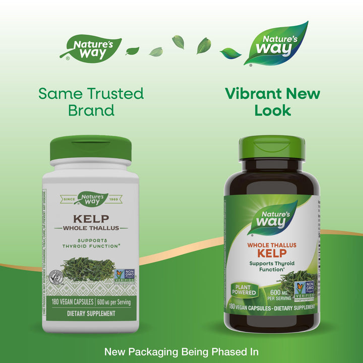 Nature&#39;s Way Kelp - Kelp Dietary Supplement - Supports Thyroid Function* - Iodine Supplement for Men &amp; Women - Vegan &amp; Non-GMO Project Verified - 180 Capsules
