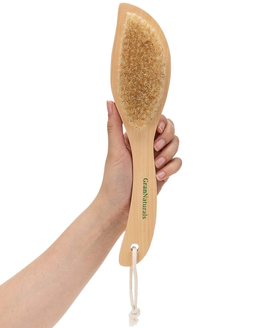 Dry Skin and Body Brush - 11.4 Inches - Improve Blood Circulation, Exfoliate Skin, Reduce Cellulite - Curved Natural Bristle Exfoliating Brush for Back, Legs, Feet