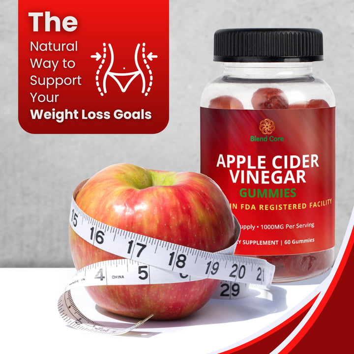 Blend Core Apple Cider Vinegar Gummies with Vitamin B12 – Vegan, Gluten-Free, Non-GMO – Apple & Purple Carrot Flavored – 1000mg ACV – 60 Gummies, 30-Day Supply