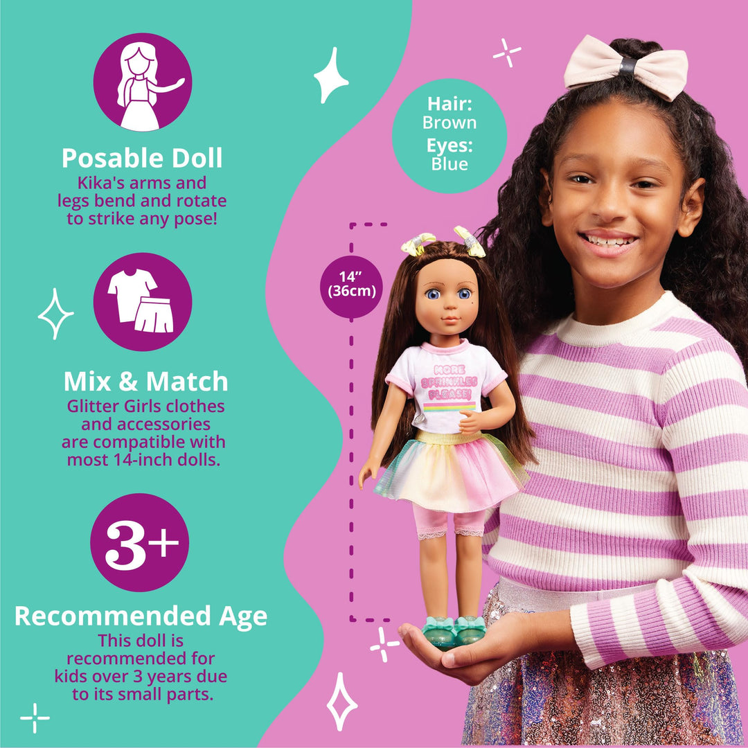 Battat 14 Doll Kika - Brown Hair, Blue Eyes, Ice Cream Outfit &amp; Accessories - Ages 3+, Pink