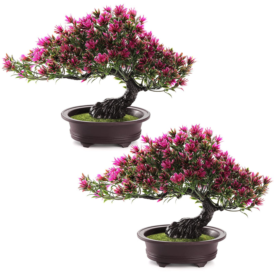2 Pack Artificial Bonsai Tree, Small Fake Plants Decor, Indoor Faux Potted Plant for Living Room Home Table Bathroom Bedroom Office Shelf Farmhouse Decorations, 9.5 Height
