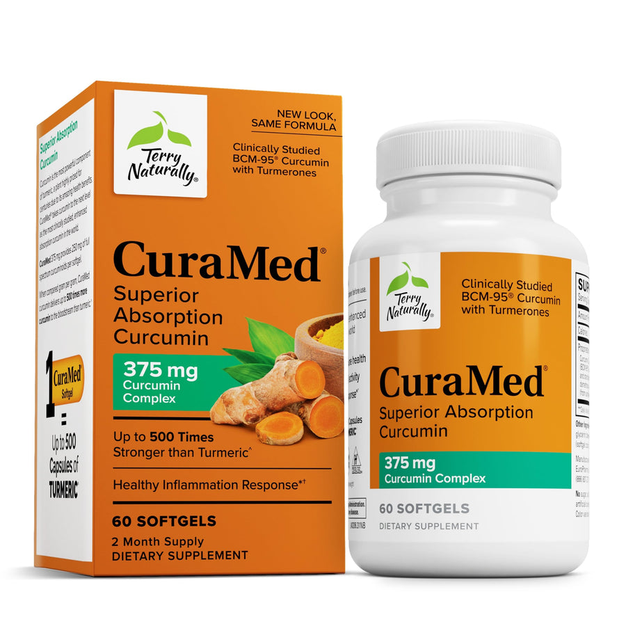 CuraMed 375mg - Antioxidant Supplement for Brain & Immune Health Support - Dietary Supplement with Curcumin & Turmeric Essential Oil - Herbal Liver Support - 60 Softgels