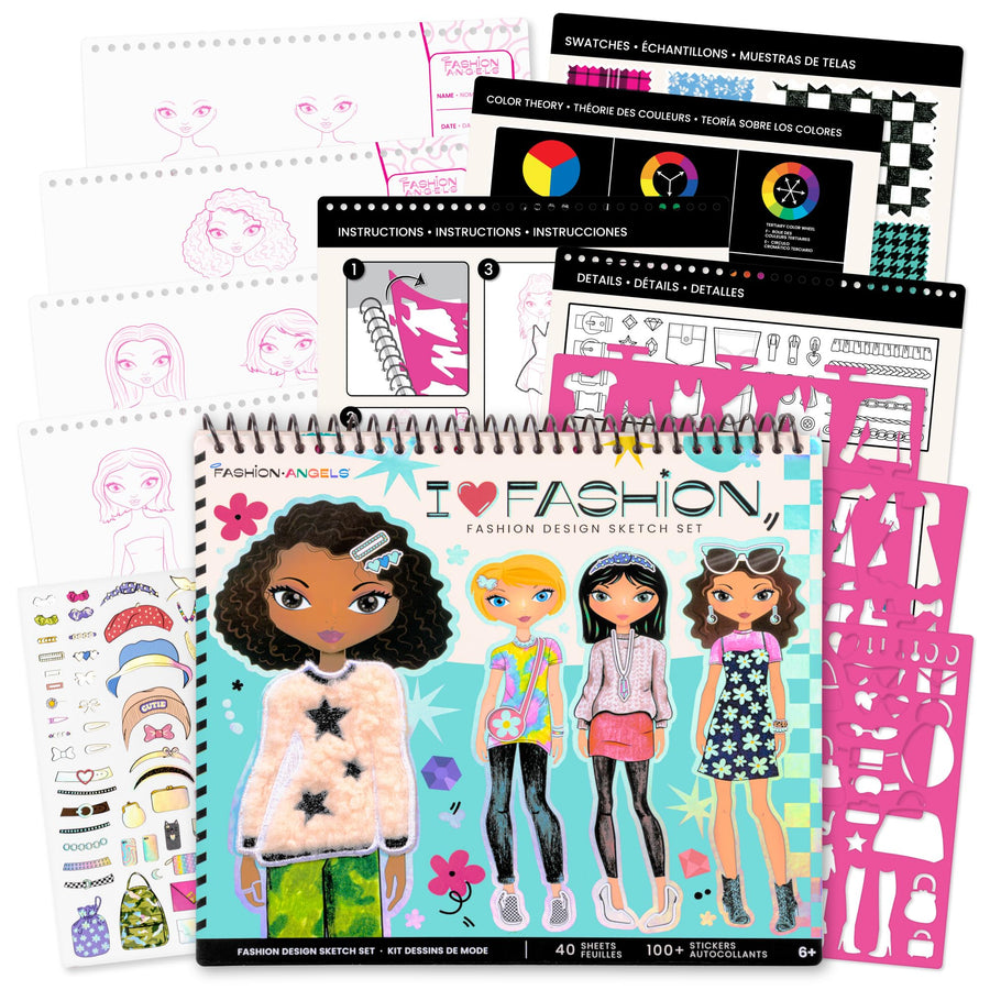 I Love Fashion Sketch Portfolio, Includes Sketch Pad with Stencils & Stickers, Fashion Design Sketch Book for Girls, Ideal Drawing Kit for Kids