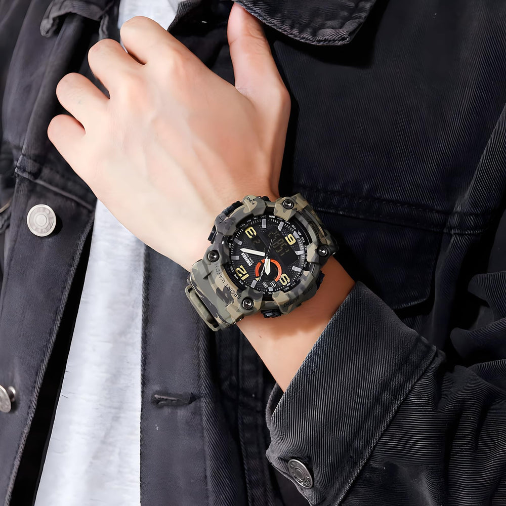Men's Large Face Outdoor Sports Watches Military S-Shock Watch Waterproof, Backlight, Alarm, Stopwatch Features - Rugged Wristwatch for Training, Hiking, and Adventure