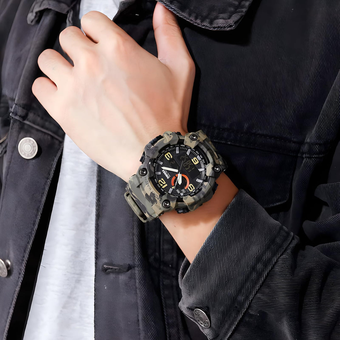 Men&#39;s Large Face Outdoor Sports Watches Military S-Shock Watch Waterproof, Backlight, Alarm, Stopwatch Features - Rugged Wristwatch for Training, Hiking, and Adventure