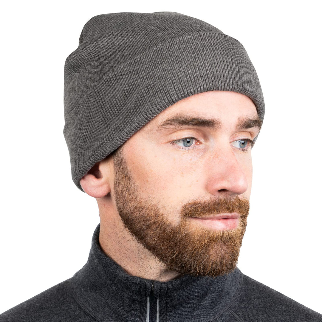 Beanie for Men and Women - Merino Wool Blend Ribbed Knit Winter Hat Gray Heather