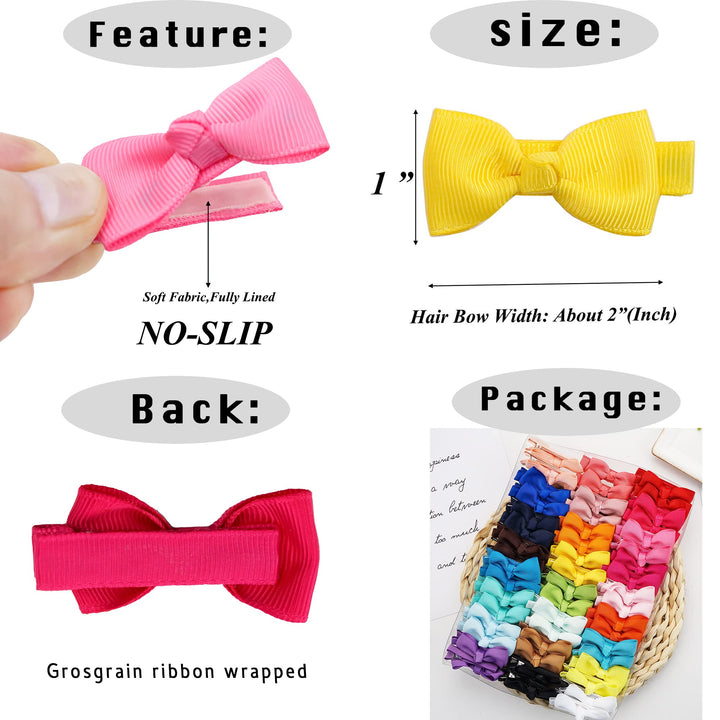 50 Pieces 25 Colors in Pairs Baby Girls Fully Lined Hair Pins Tiny 2 Hair Bows Alligator Clips for Girls Infants Toddlers