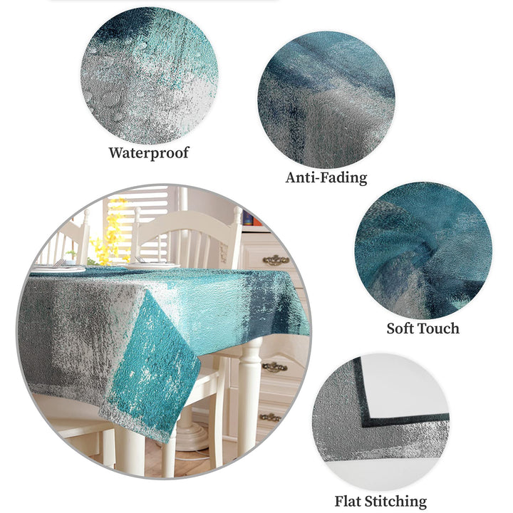 Tablecloths for Rectangle Tables Turquoise and Grey Abstract Art Painting Teal Waterproof Polyester Table Cloth for Kitchen Dinning Table Washable Table Cover for Parties/Wedding/Picnic 60x102in