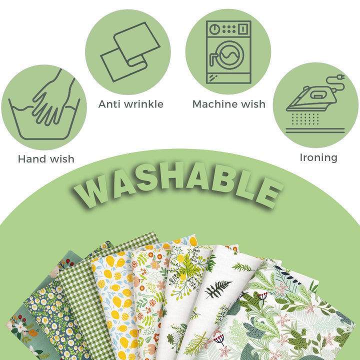 8pcs Fat Quarter Fabric Bundles 19.6&#39;&#39; x 19.6&#39;&#39;(50cm x 50cm) Cotton Craft Fabric Pre-Cut Squares Sheets for Patchwork Sewing Quilting Fabric(Green Floral)
