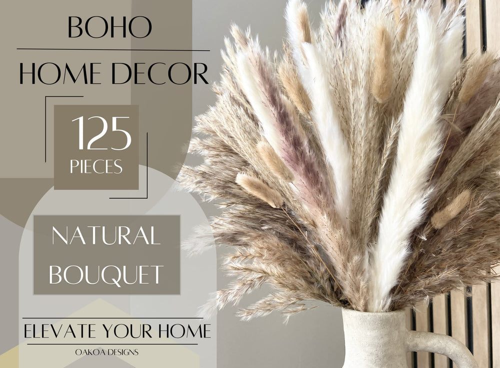 125 PCS Dried Pampas Grass Bouquet - Boho Flowers - Boho Pampas Grass Decor - Bunny Tails Small Pampas Grass - Pompas Floral - Mini White Pampas - Pampass Grass Bulk - Dried Gras
