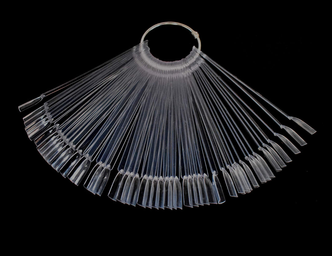 Art&amp;Beauty 4 Sets 200 Tips Fan Shape White Black Pink Clear Plastic Nail Art Tips Display Polish Board Display Practice Sticks with Metal Split Ring Holder