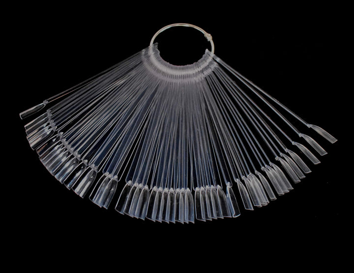 Art&amp;Beauty 4 Sets 200 Tips Fan Shape White Black Pink Clear Plastic Nail Art Tips Display Polish Board Display Practice Sticks with Metal Split Ring Holder