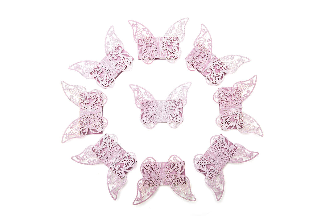 100 Pieces Napkin Rings, 3D Butterfly Paper Napkin Rings for Place Settings, Wedding Receptions, Dinner or Holiday Parties, Family Gatherings, DIY Decoration (Purple)
