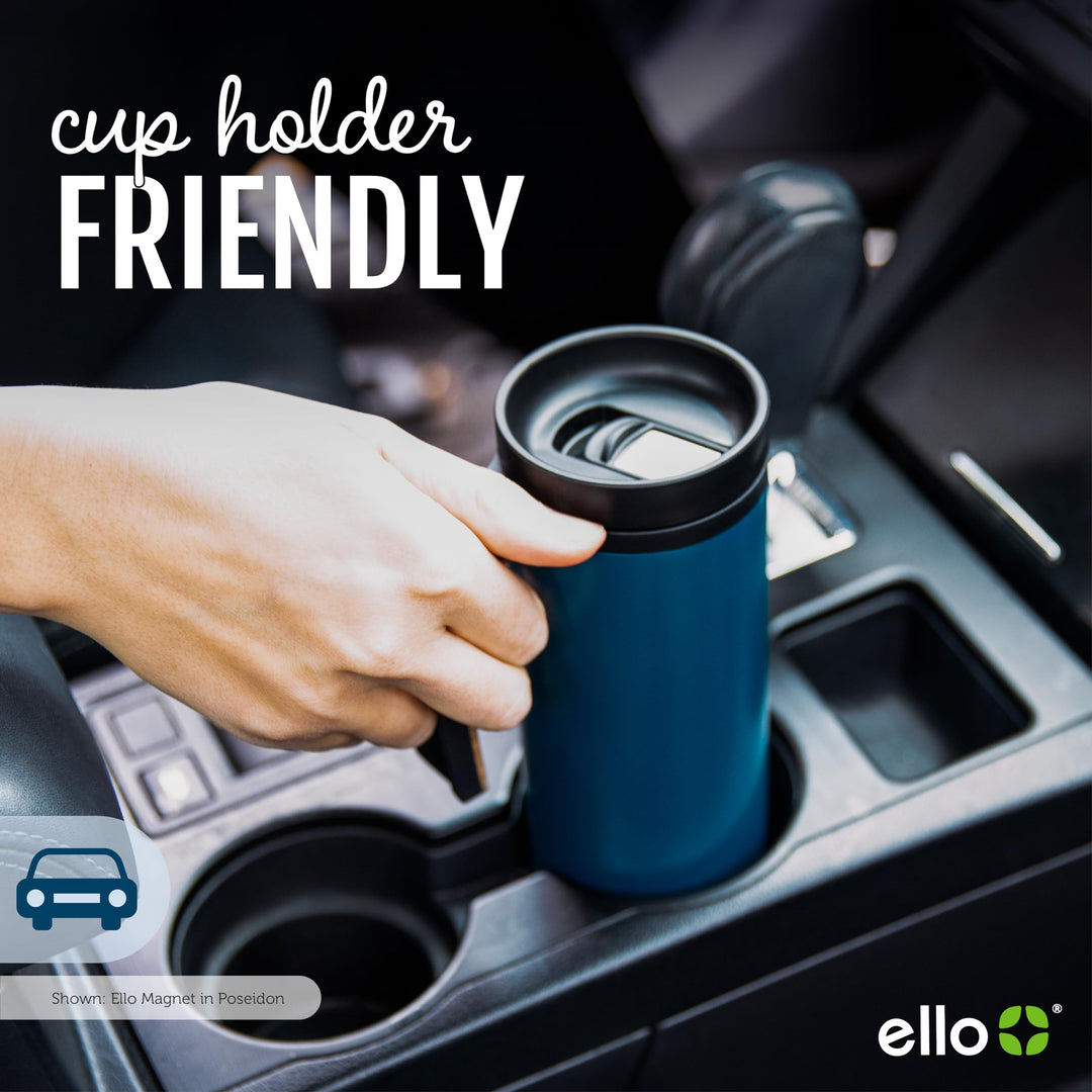 Magnet 18oz Vacuum Insulated Stainless Steel Travel Mug with Side Handle and Leak-Proof Slider Lid and Built-in Coaster, Keeps Hot for 5 Hours, Perfect for Coffee or Tea, BPA-Free, Matte Black