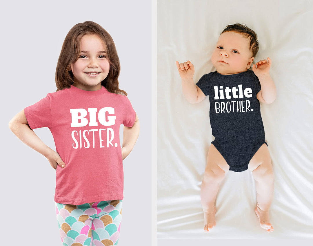 Big Sister Little Brother Outfit Matching Shirts Sets Baby Newborn Outfits Shirt (Mauve/Charcoal Black, Kid (3Y) / Baby (1-3M))