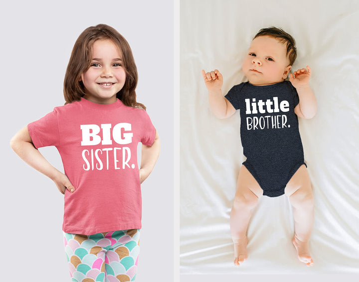 Big Sister Little Brother Outfit Matching Shirts Sets Baby Newborn Outfits Shirt (Mauve/Charcoal Black, Kid (3Y) / Baby (1-3M))