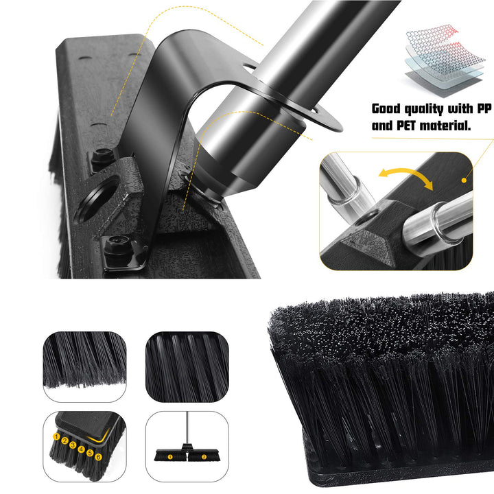 24 Large Push Broom,Outdoor Brooms with 57.6 in Stainless Steel Long Handle for Yard Floor Cleaning,Multi-Surface Stiff Bristles Garage Heavy Duty Broom,Extra 12 Indoor/Outdoor Broom Head