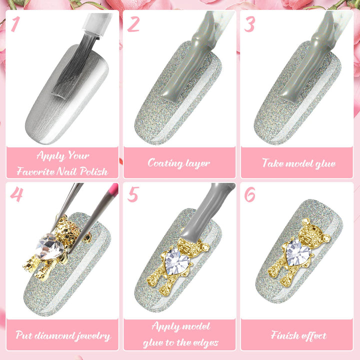 82 Pieces 3D Nail Art Charms Gold Silver Bear Nail Charms Rhinestone Nails with Heart Shiny Capital Letter Charms for Nails Crystal Alloy Letter Nail Charms Nail Stud for Women Girls DIY