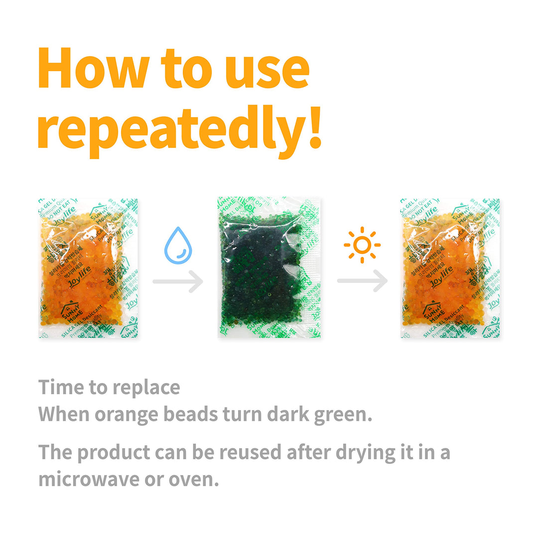 Sunny Home 1 Gram (200 Packs) Safe Orange Indicating (Orange to Dark Green) - Orange Only/No Mixed/Rechargeable Silica Gel Packets Dehumidifier/Desiccant Packets/Moisture Absorber