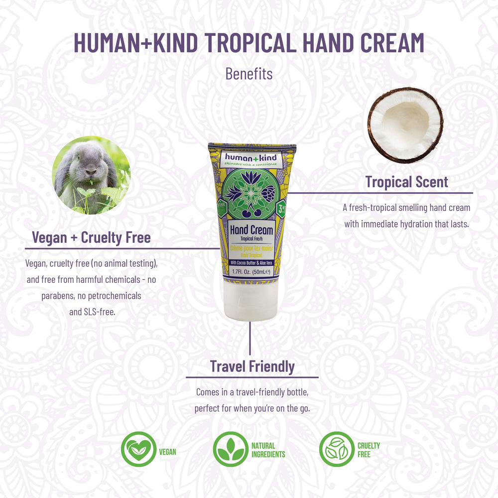 Hand Cream - Nourishes and Hydrates Hands, Elbows, and Feet - Enriched with Moisturizing Avocado Oil and Shea Butter - Natural, Vegan Skin Care - Tropical Fresh Scent - 1.7 fl oz