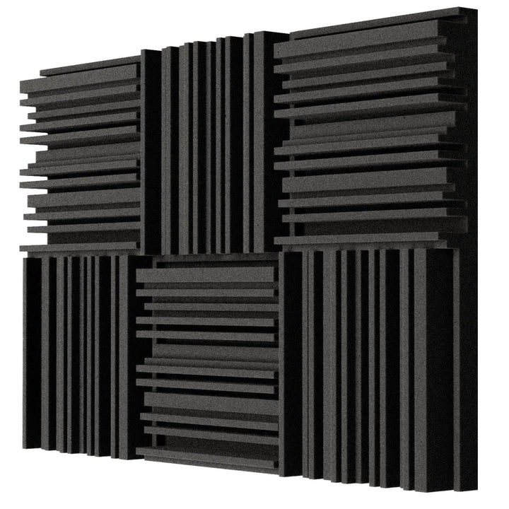 Thick Acoustic Foam Panels, 12 X 12 X 2 Inches 6 Pcs Broadband Sound Absorbing Foam, Dense Soundproof Padding Tile, Recording Studio Foam Absorber, Groove Decorative 3D Wall Ceiling Panel
