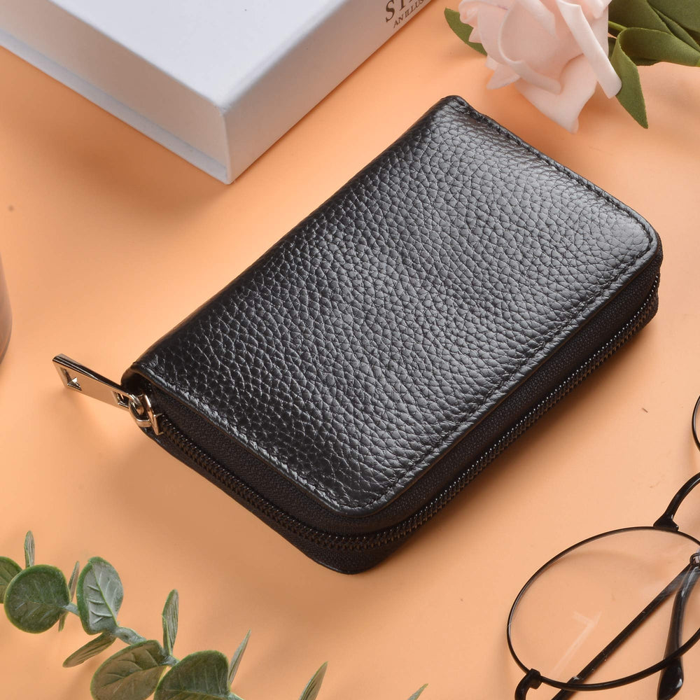Easyoulife Genuine Leather Credit Card Holder Zipper Wa