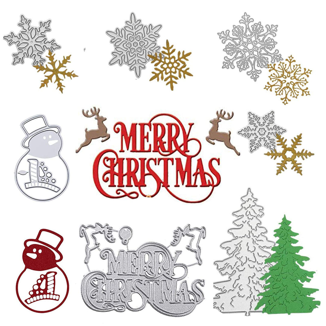 7 Pieces Merry Christmas Die Cuts, Christmas Tree Metal Cutting Dies Snowflake Deer Snowman Cut Stencils for Card Making DIY Scrapbooking Paper Dies for Album Decorative Embossing