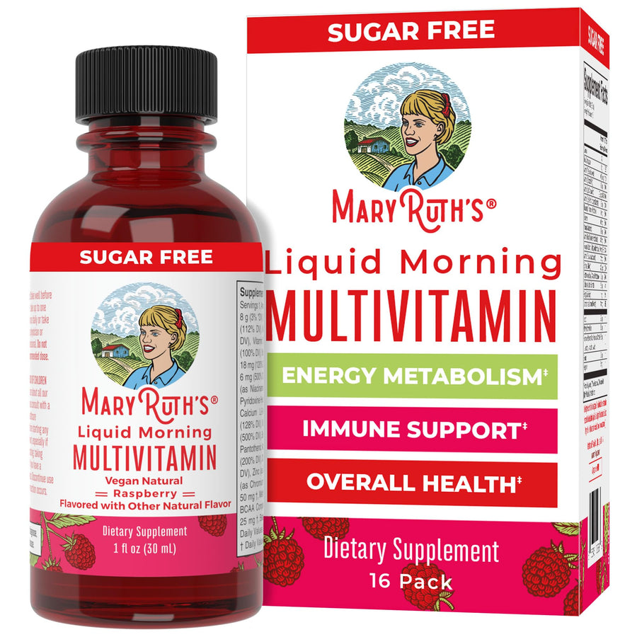 MaryRuth's Liquid Morning Multivitamin Travel Pack | Mens & Womens Multivitamin| Vitamin A C D E B6 B12 Biotin Zinc | Beauty | Immunity | Vegan | Non-GMO | Gluten Free | 1 oz | 16 Servings
