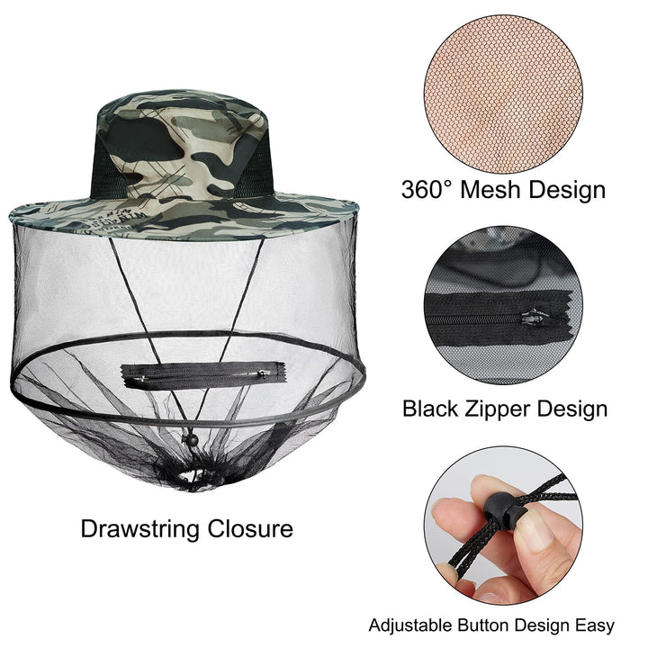 2 Pack Mosquito Head Net Hat Sun Hat Garden Bug Hat with Hidden Net Mesh for Outdoor Gardening Beekeeping