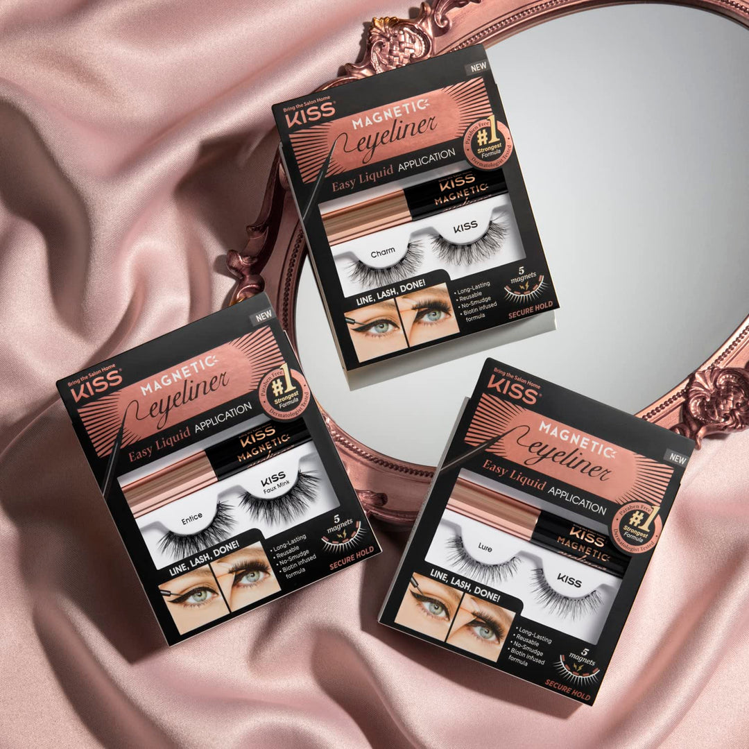Magnetic False Eyelashes, &#39;Lure&#39;, 12 mm, Includes 1 Pair Of Magnetic Lashes, Magnetic Lash Eyeliner, Contact Lens Friendly, Easy to Apply, Reusable Strip Lashes