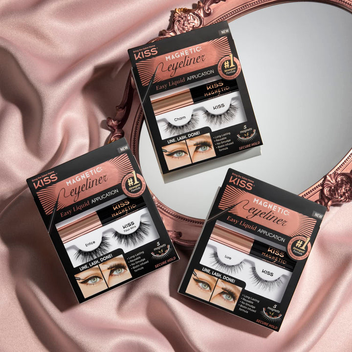 Magnetic False Eyelashes, &#39;Lure&#39;, 12 mm, Includes 1 Pair Of Magnetic Lashes, Magnetic Lash Eyeliner, Contact Lens Friendly, Easy to Apply, Reusable Strip Lashes
