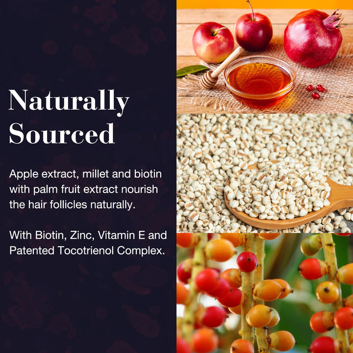 Hair GRO, Hair Growth Supplement, Biotin &amp; Palm Fruit Extract Tocotrienols for Natural Regrowth, 60 Count (Pack of 1)