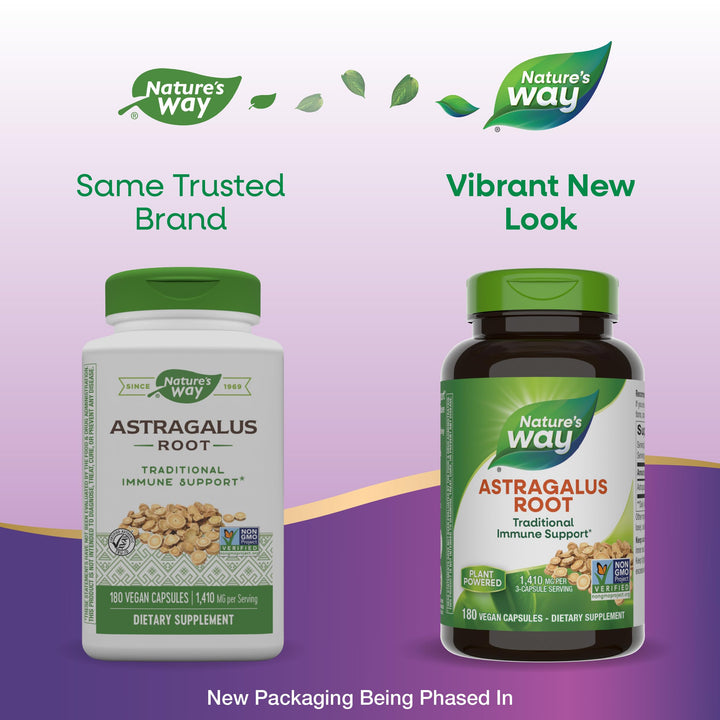 Nature&#39;s Way Astragalus Root - Astragalus Root Herbal Supplement - Traditional Immune Support* - Non-GMO Project Verified - Gluten &amp; Dairy-Free - 180 Vegan Capsules