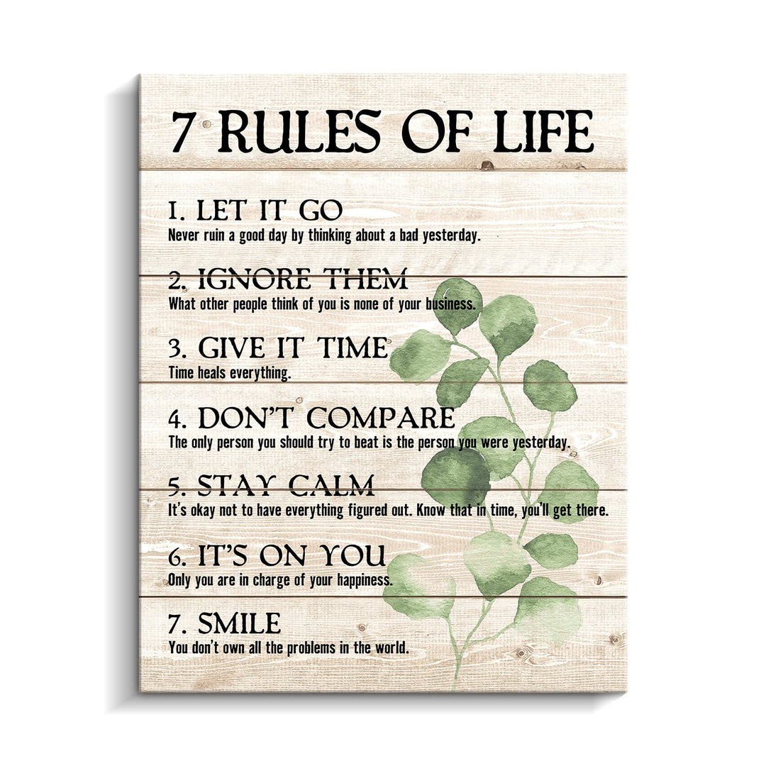 CREOATE Motivational Quotes Wall Art- Plant Print 7 Rules of Life Inspirational Motto Canvas Print Home Office Wall Décor