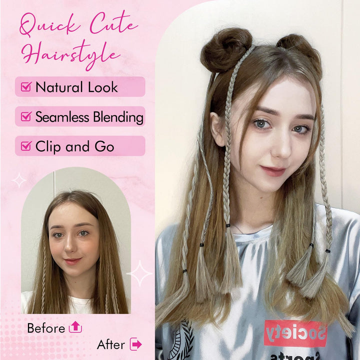 2 PCS Mini Claw Clip in Messy &amp; Cat Ears Hair Bun Extensions HB001 Wig Accessory Updo Hairpieces for Women Girls (Pack of 2-3 Straight, Ash Light Brown)