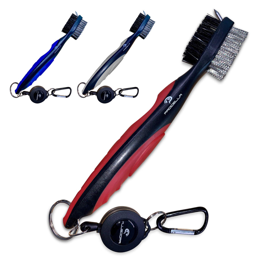 Golf Club Brush and Groove Cleaner, 2 Ft Retractable Zip-line, Golf Club Cleaner for Irons & Woods, Nylon & Wire Golf Club Cleaning Brush, Easily Attaches to Golf Bag, Great