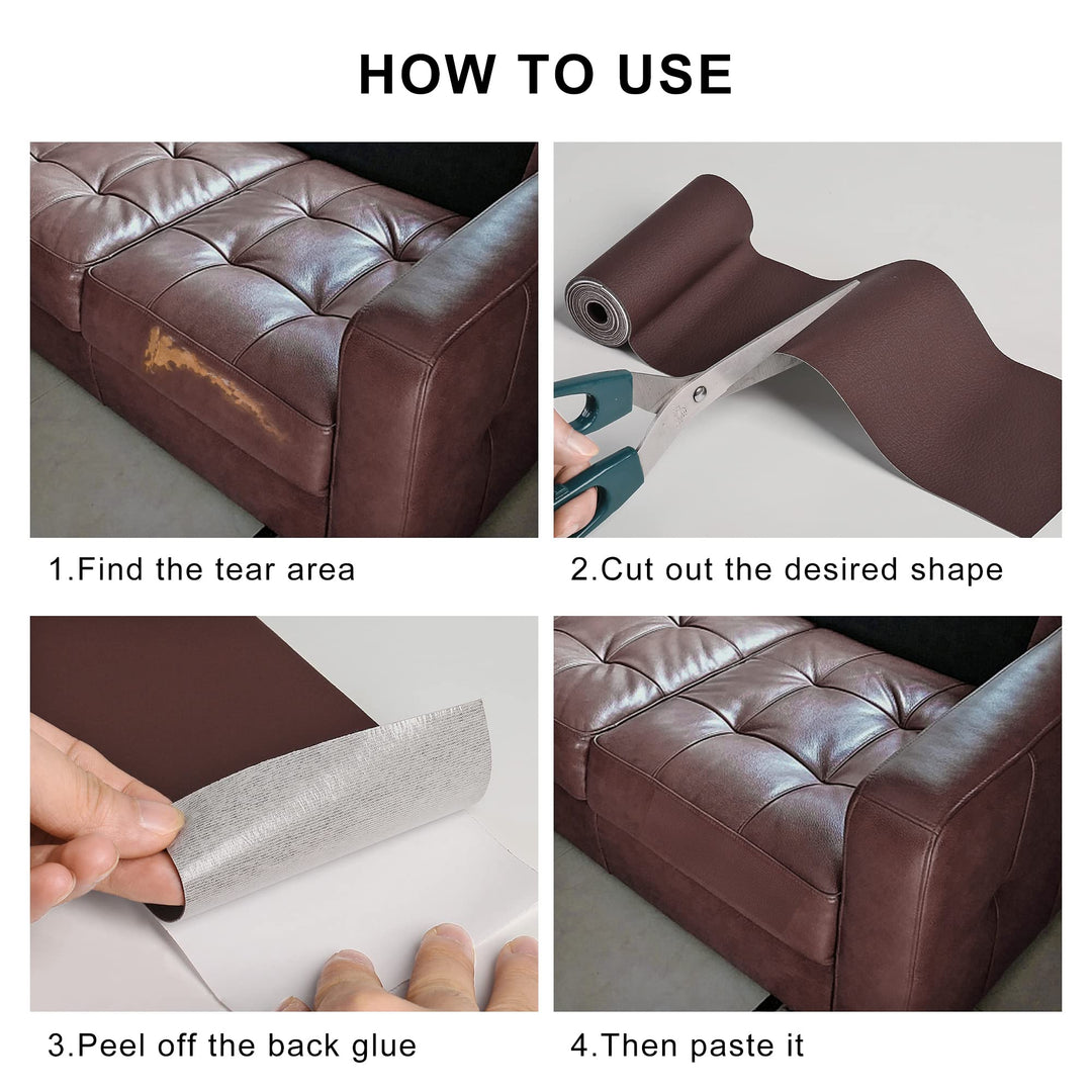 Leather Repair Patch for Furniture, 4 x 63 Self Adhesive Leather Repair Kit Vinyl Repair Tape for Car Seat Sofa Jackets Couches Chair Brown