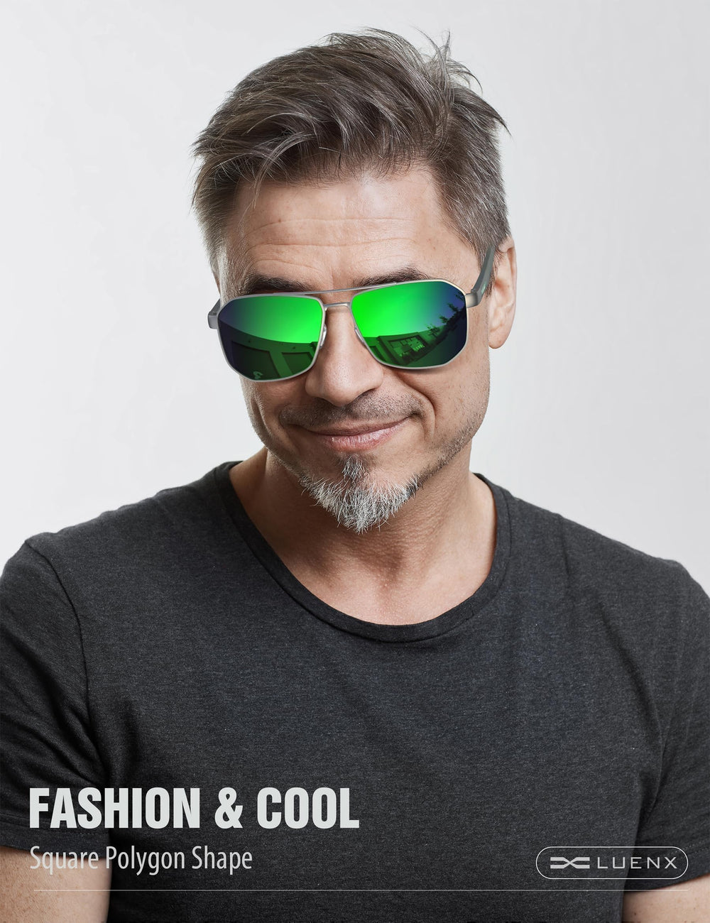 Aviator Sunglasses for Men Driving Square Polarized Polygon Lens - UV 400 Protection with Accessories(Mirror Green Lens)