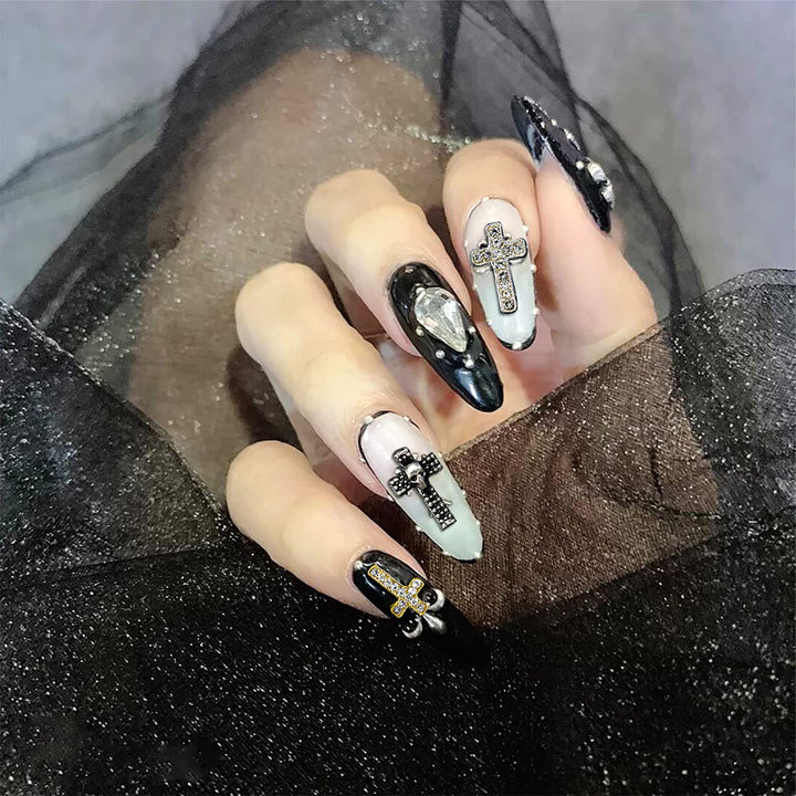 30pcs Nail Cross Charms With Rhinestones for Nails 3D Metal Cross Nail Charm for Nail Art Jewelry Making Nail Art Accessories Cross Nail Charms for Nail Art Halloween 3D Nail Charms