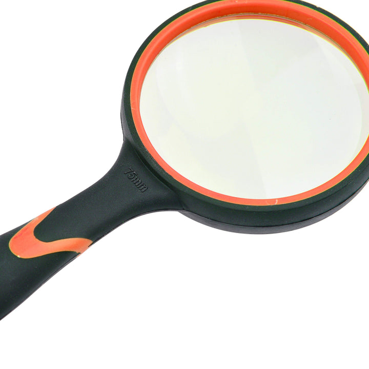 Kare &amp; Kind 8X Handheld Reading Magnifier - 75MM Large Magnifying Lens - Non-Slip Soft Handle - Use for Science, Reading, Insect and Plant Observation - for Kids, Adults, Elderly (Orange)