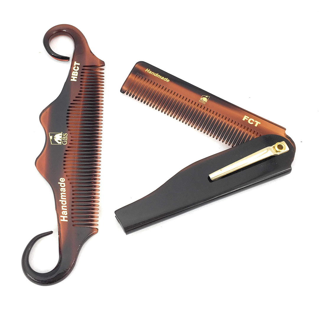 2 Pack Men&#39;s Combs - Handle Bar Comb for Mustache &amp; Folding Hair Comb