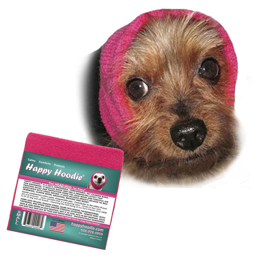 Happy Hoodie The Original Dog & Cat Calming Band, Anxiety Relief/Noise Protection-Grooming-Thunder-Fireworks (Small, Pink)