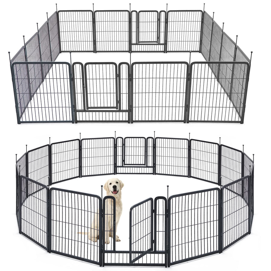 Dog Playpens 8/16 Panels Dog Pen Outdoor Dog Fence Exercise Pen 32 inch Height Pet Play Yard Gate with Doors for Large/Medium/Small Dogs, Pet Playpen for RV, Camping, Yard, 16 Pcs