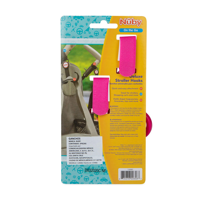 Nuby Double Stroller Hook, Adjustable Hook, Pink