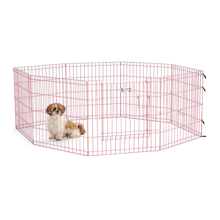 Dog Exercise Pen &amp; Playpen, 24 W x 24 H, with Door, Pink