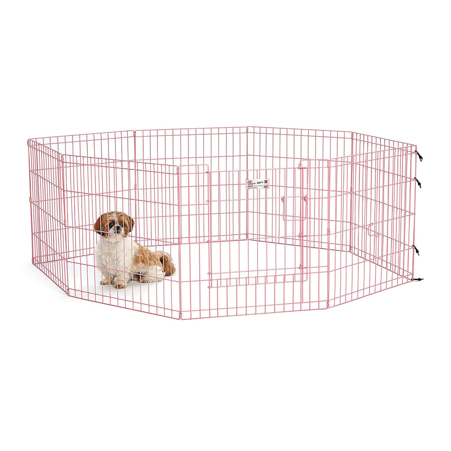 Dog Exercise Pen & Playpen, 24 W x 24 H, with Door, Pink