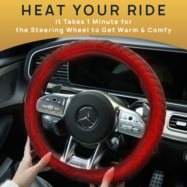 VaygWay Car Heated Steering Wheel Cover - 12v Black Sof